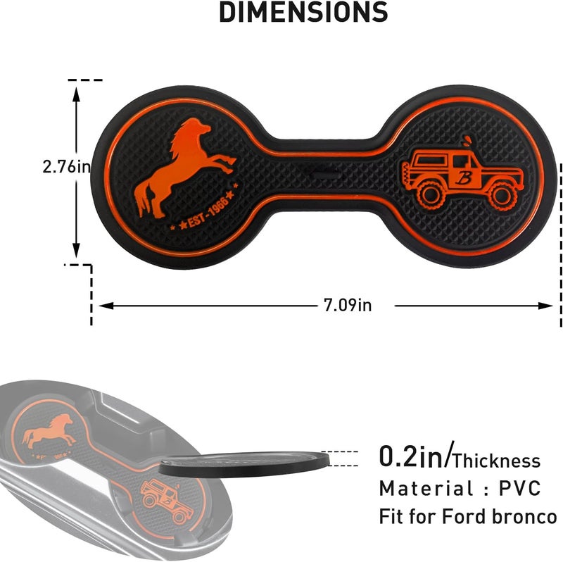LSAUTO Car Cup Holder Coaster Compatible with Ford Bronco Offroad 2021-2025, Silicone Car Decorative Water Coaser, Bronco Car Accessories (Orange) - Image 4
